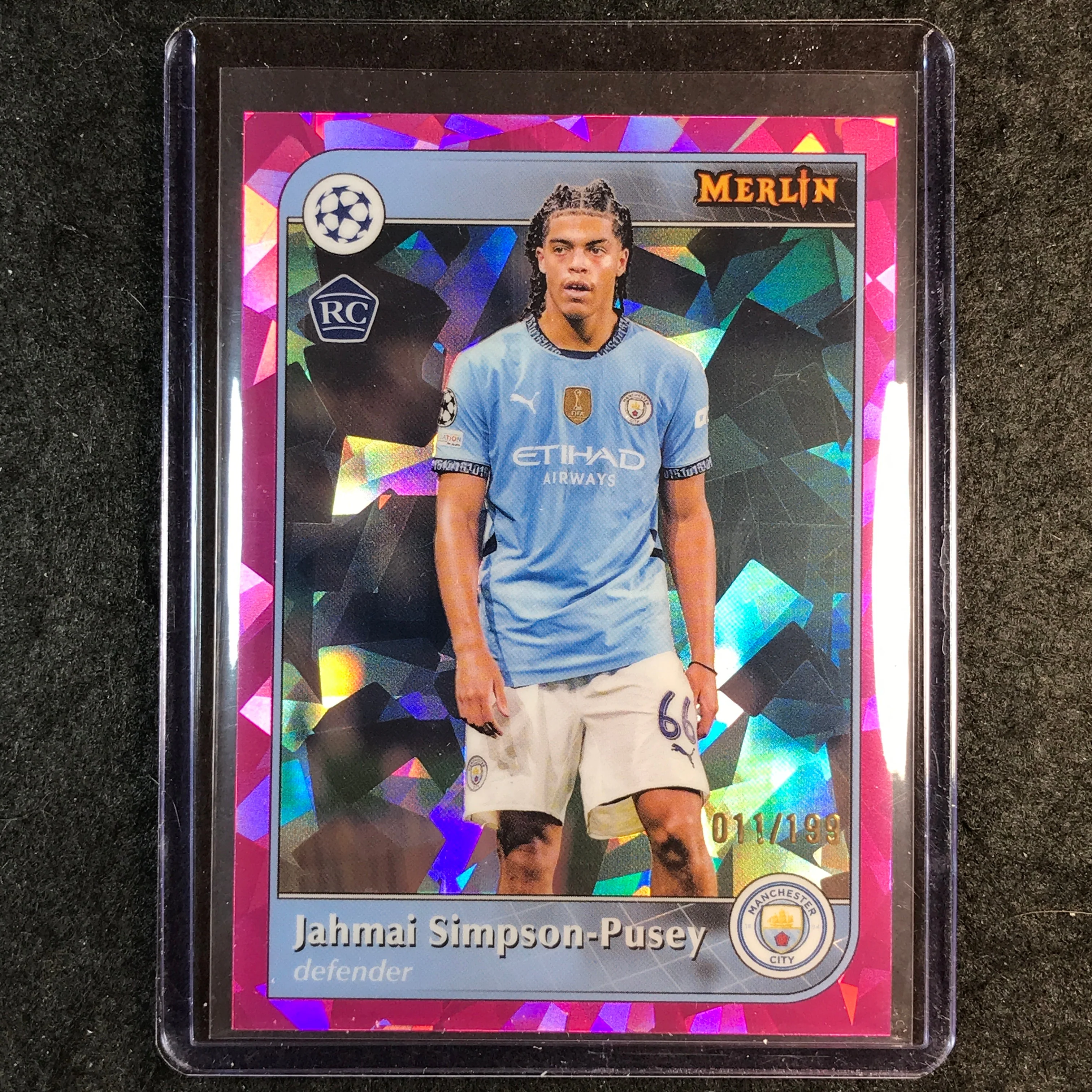 2024-25 Merlin UEFA Club Comp JAHMAI SIMPSON-PUSEY Rookie Pink Atomic /199 #89