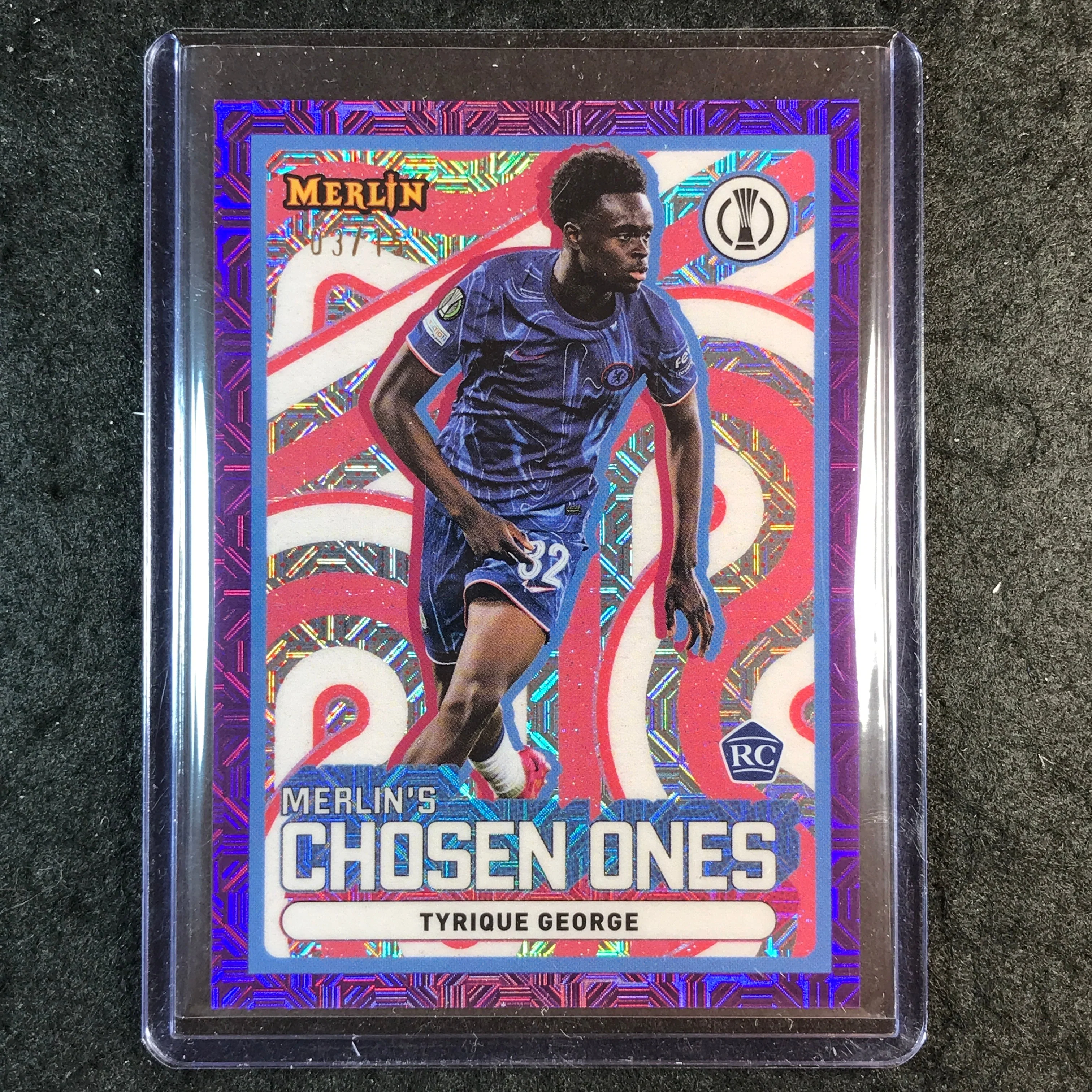 2024-25 Merlin UEFA Club Comp TYRIQUE GEORGE Chosen Ones Rookie Purple Mojo 3/15