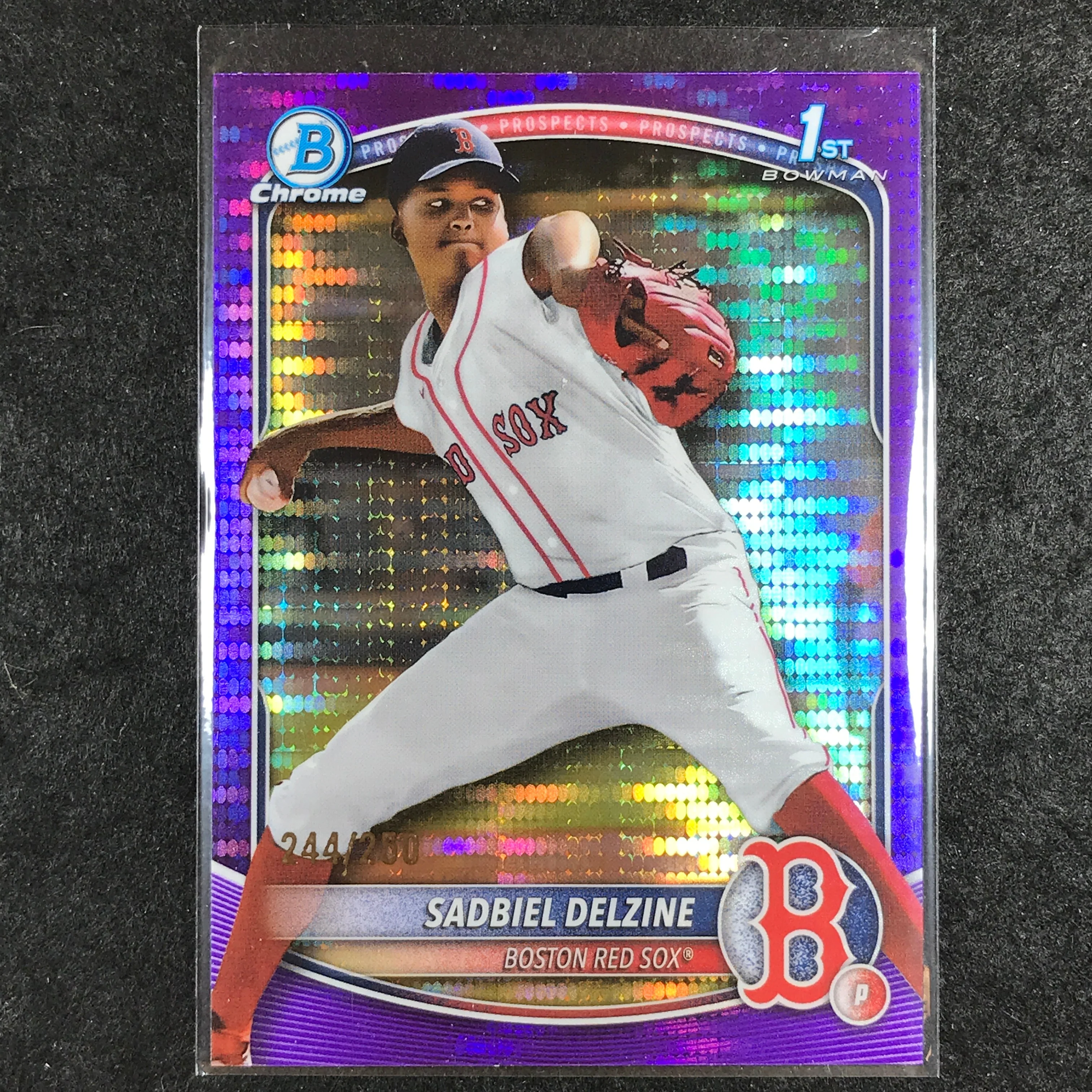 2025 Bowman Chrome SADBIEL DELZINE Prospect 1st Bowman Purple Pulsar 244/250