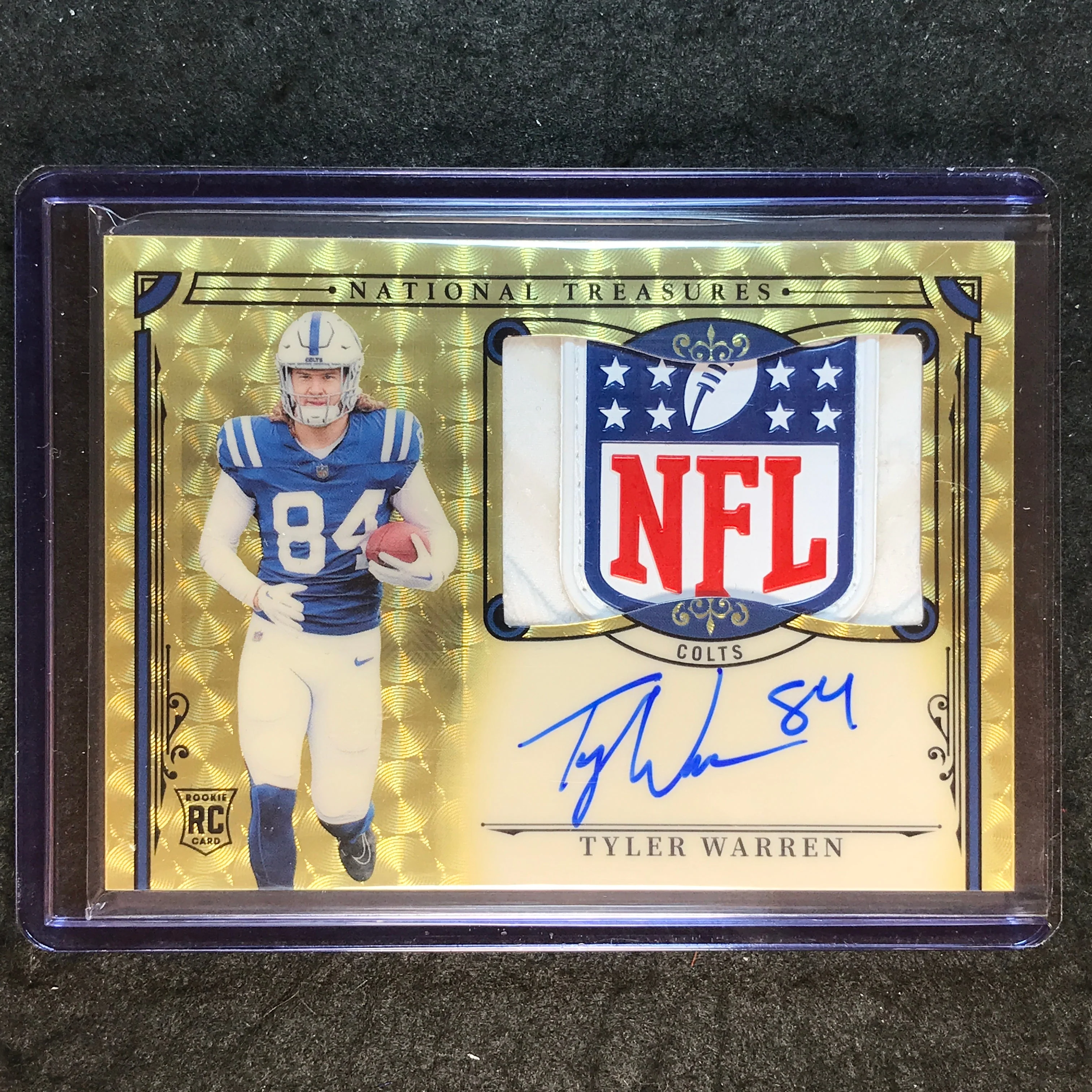2025 National Treasures TYLER WARREN Rookie Patch Auto NFL Shield Logo Gold 1/1