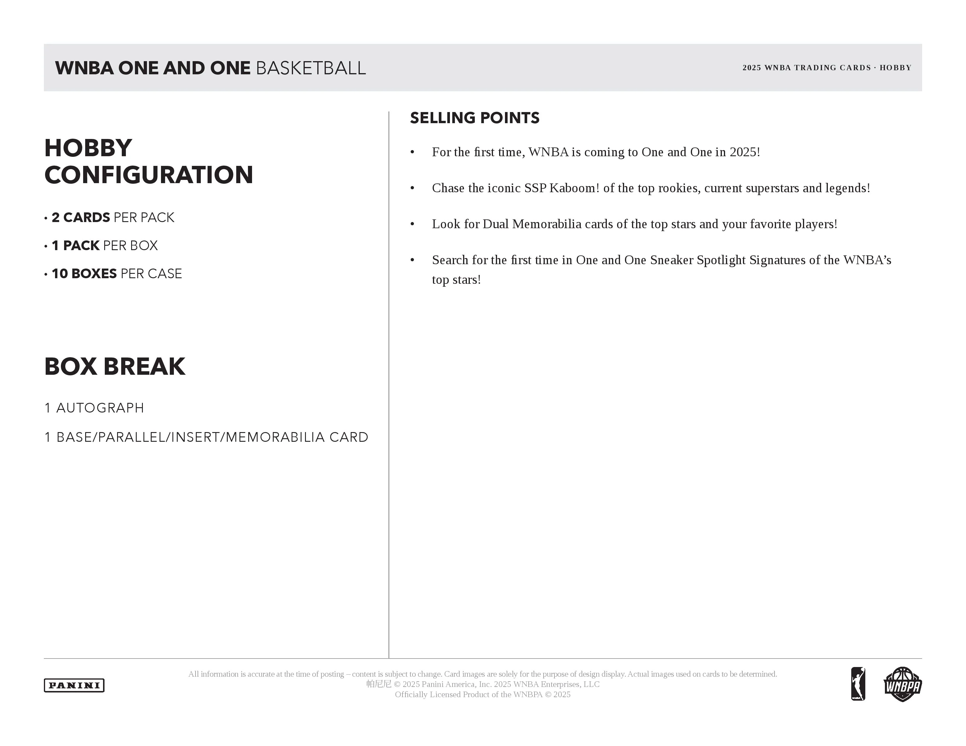 2025 Panini One & One WNBA Basketball Hobby Box - Image 5