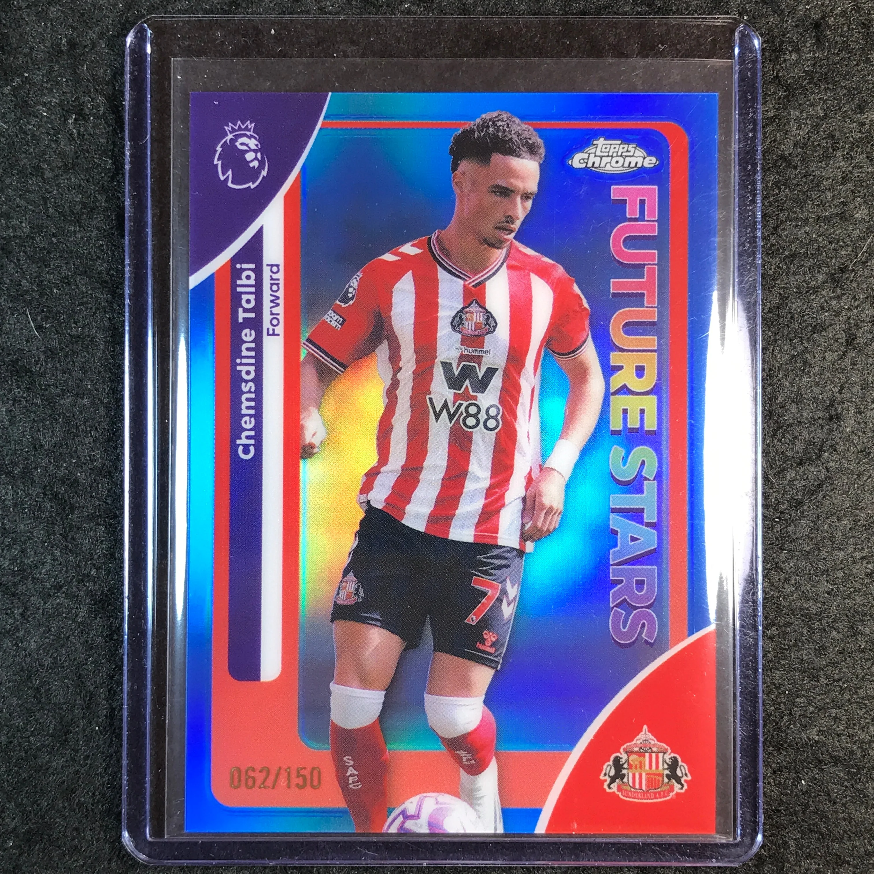 2026 Topps Chrome Premier League EPL CHEMSDINE TALBI Future Stars Blue 62/150