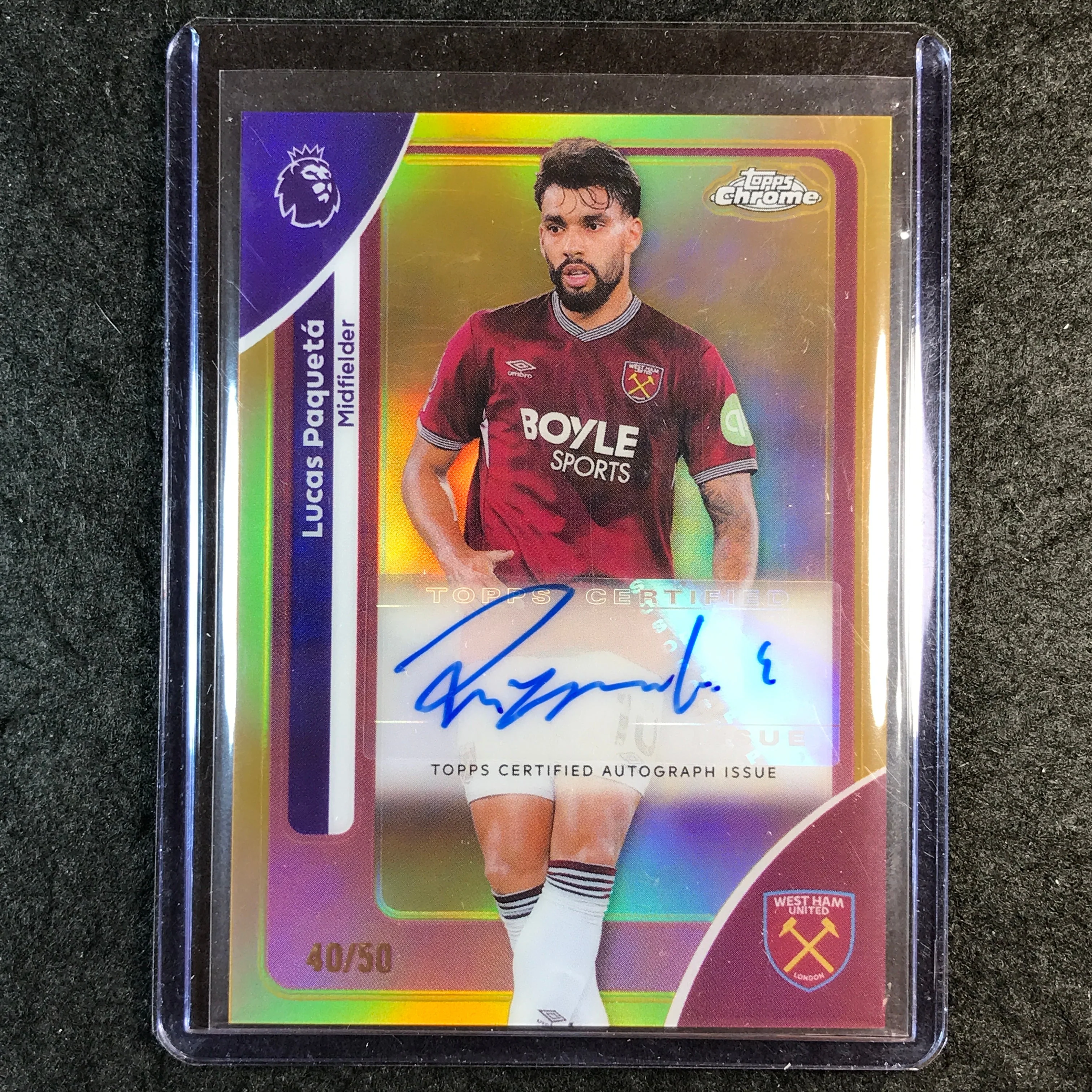 2026 Topps Chrome Premier League EPL LUCAS PAQUETA Chrome Auto Gold 40/50
