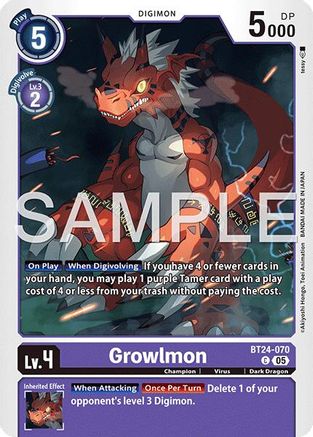 PLAYSET (4) 4x Growlmon (BT24-070) Common - Digimon Time Stranger