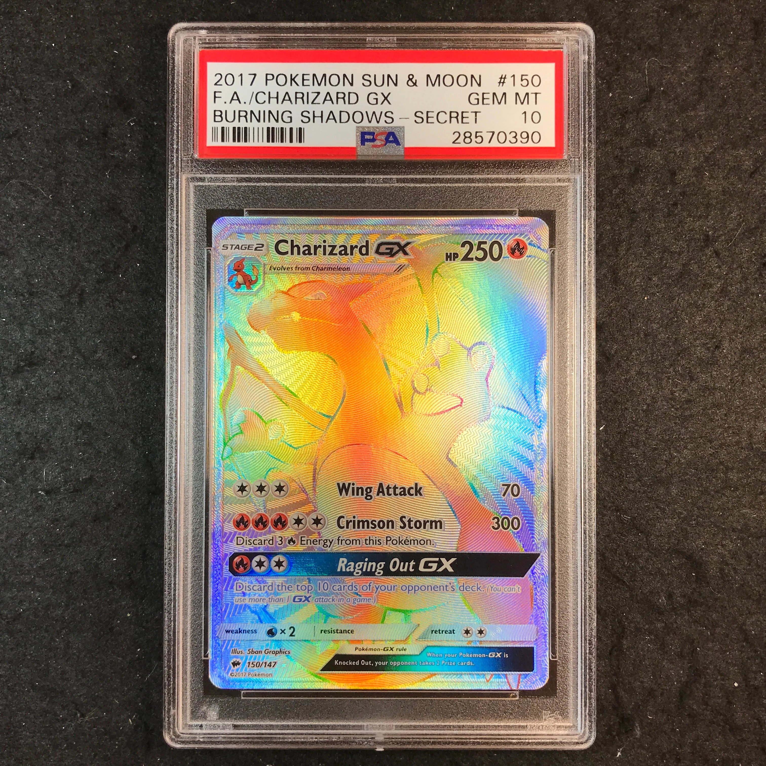 PSA 10 Charizard GX - 150/147 - Secret Rare Burning Shadows 390
