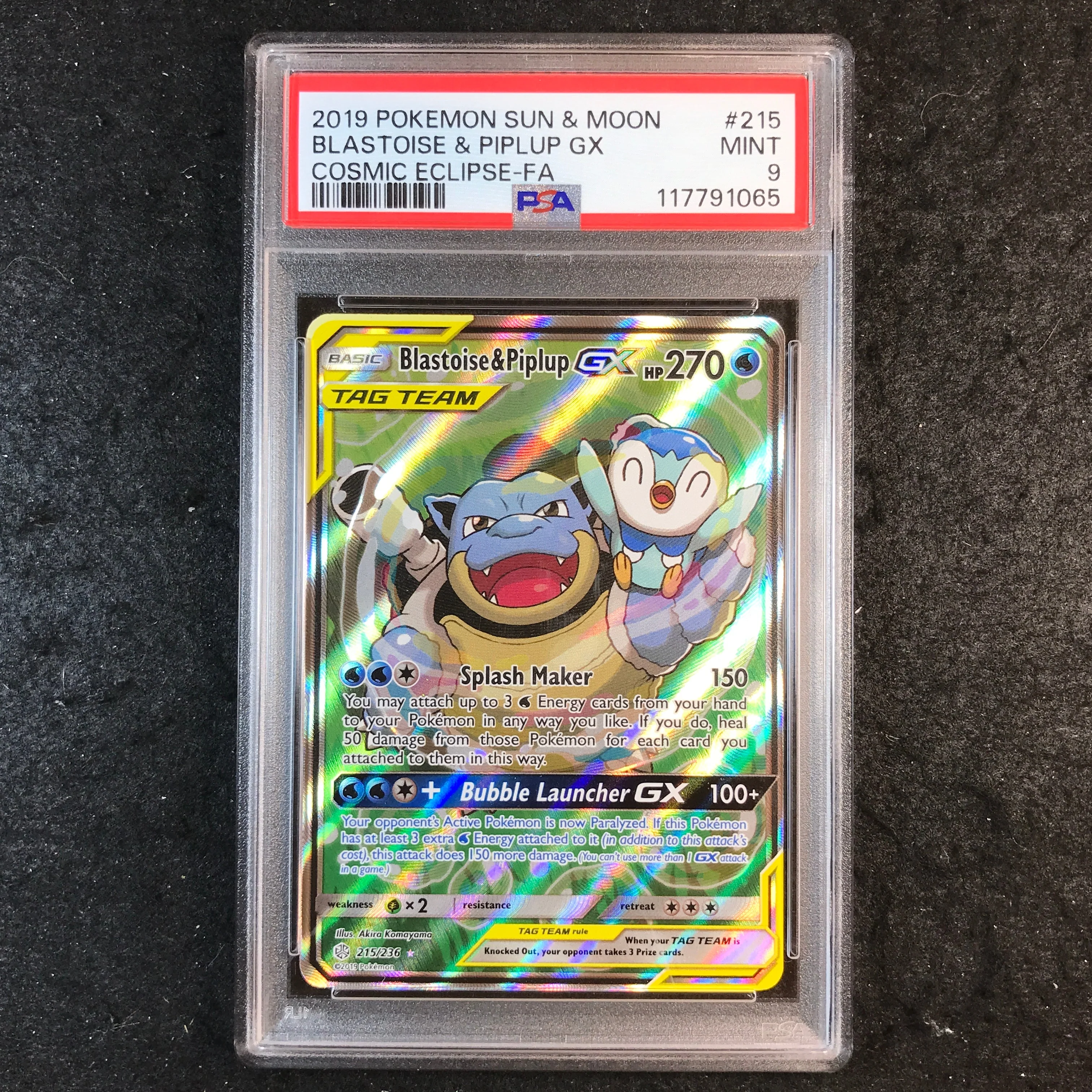 PSA 9 Blastoise & Piplup - 215/236 - Alternate Art Cosmic Eclipse 065